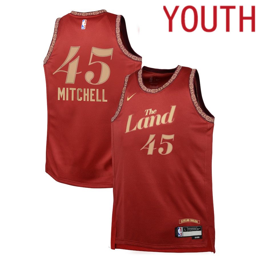 Youth Cleveland Cavaliers #45 Donovan Mitchell Nike Wine City Edition 2023-24 Swingman Replica NBA Jersey->->Youth Jersey